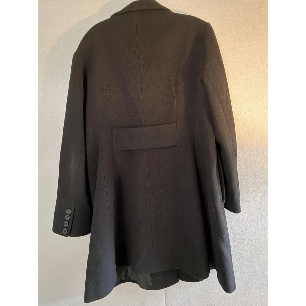 Anne Klein Coat Womens 16 Black Wool Single Breasted Collared Mid Length Lined